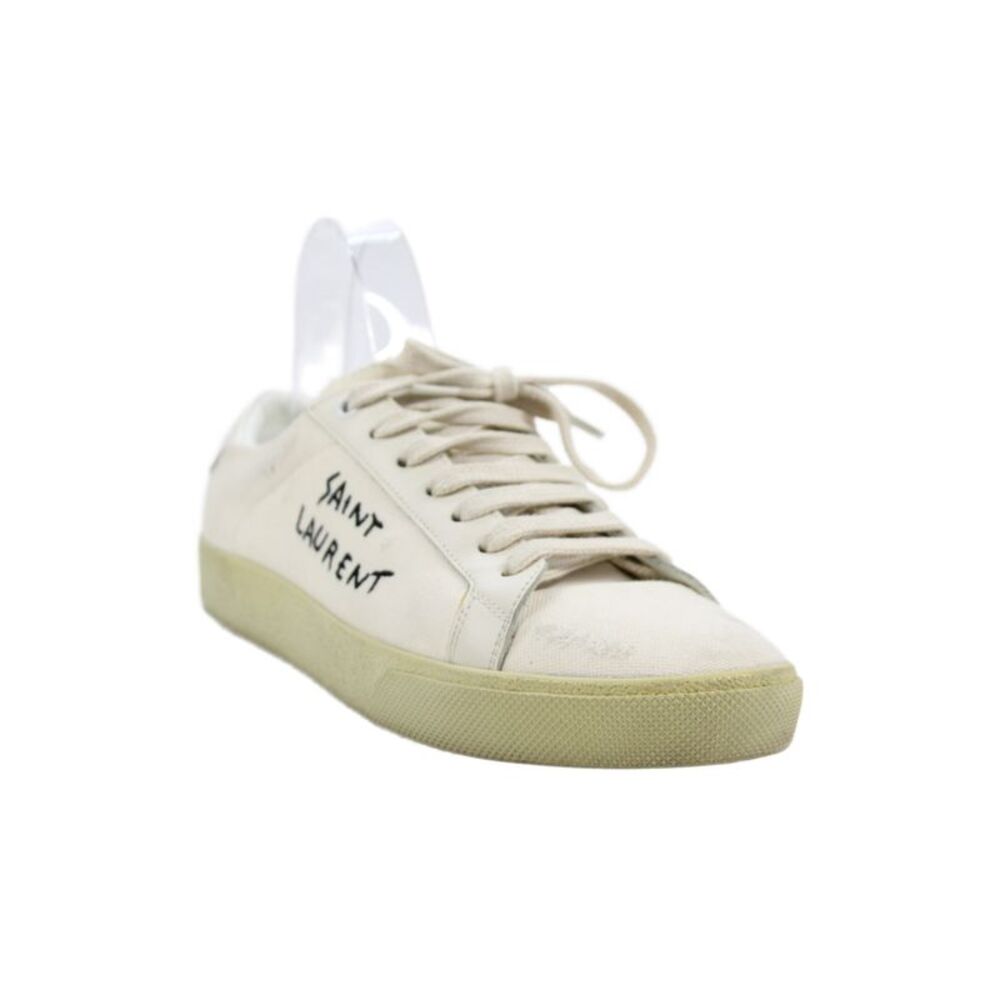 Saint Laurent Womens Canvas Lace Up Low Top Sneakers Beige Size 38.5 8.5